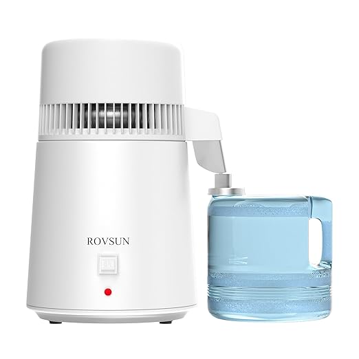 ROVSUN 【Upgraded】 1.1 Gallon/4L Water Distiller Countertop Distilled Water Machine with Flame-Retardant Material, BPA-Free Container & Stainless Steel Interior, 750W Distilled Water Maker Purifier