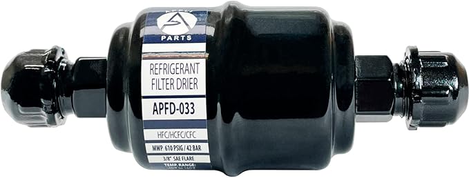 Appli Parts APFD-033 3/8 in Liquid Line Refrigerant AC Filter Drier hvac Refrigeration 033 SAE Flare connection universal unidirectional 4-1/2 in long 1-3/4 in wide