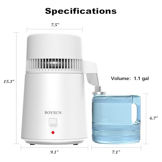 ROVSUN 【Upgraded】 1.1 Gallon/4L Water Distiller Countertop Distilled Water Machine with Flame-Retardant Material, BPA-Free Container & Stainless Steel Interior, 750W Distilled Water Maker Purifier