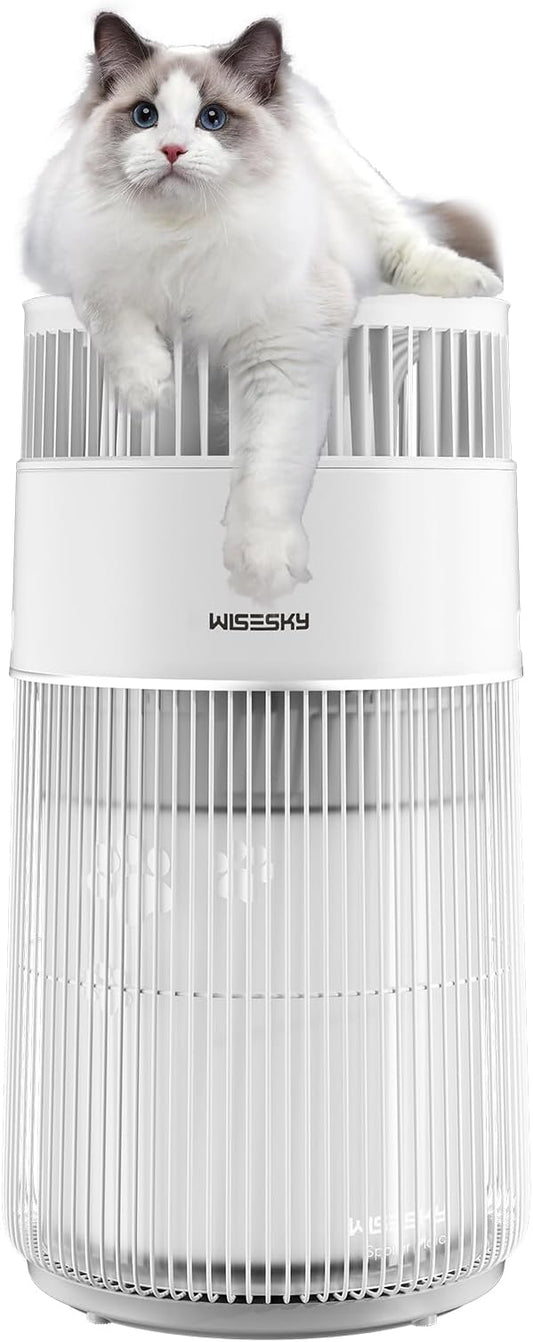 Pet Air Purifier, 3-in-1 HEPA Filter for Cat Hair Dander Odor Dust, for Home Large Room, Up to 1644 ft², Smart App Control, 360° Air Intake, W-Cat, White