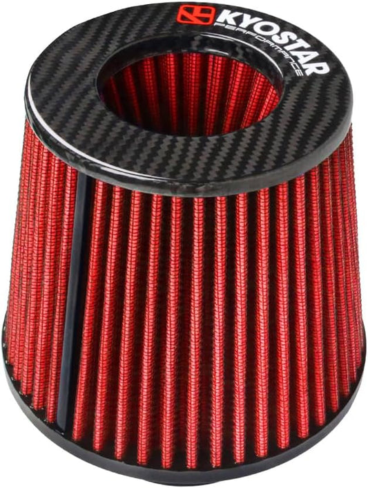 Kyostar 3 Inch 76mm Cold Air Intake Filter Cone Universal Carbon Fiber Replacement High Flow Dry Air Filter Red