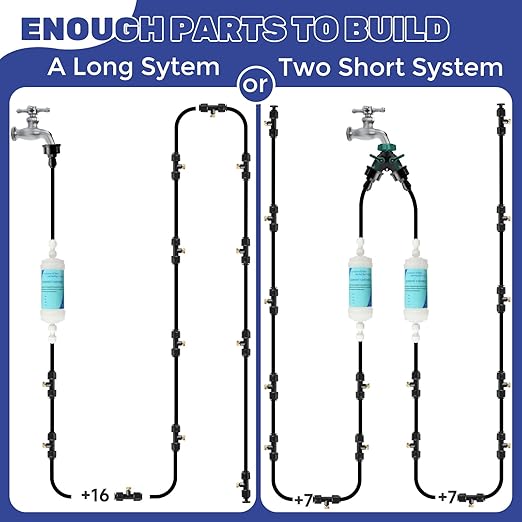 100FT Mister for Outside Patio Misting Cooling System, 100FT (30M) Misting Line+32 Brass Mist Nozzles+Water Filter, Outdoor Mister System for Garden Greenhouse Trampoline Waterparke