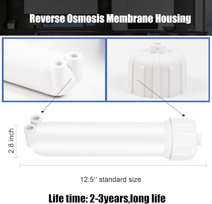 1812/2012 Reverse Osmosis Membrane Housing Kit with Quick-Connect Fitting,Wrench for 24-150GPD Under Sink Home Drinking RO Water Filtration System