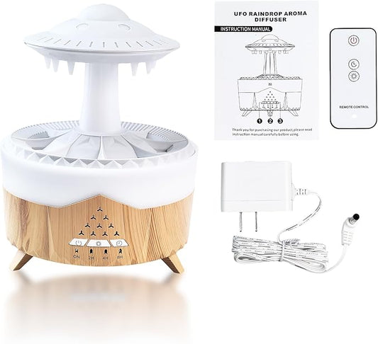 Cloud Raindrop Humidifier, 100-240V 7 Colors Lights Air Humidifier with Remote Control, Timing Essential Oil Mushroom Humidifier for Family/Bedroom/Office