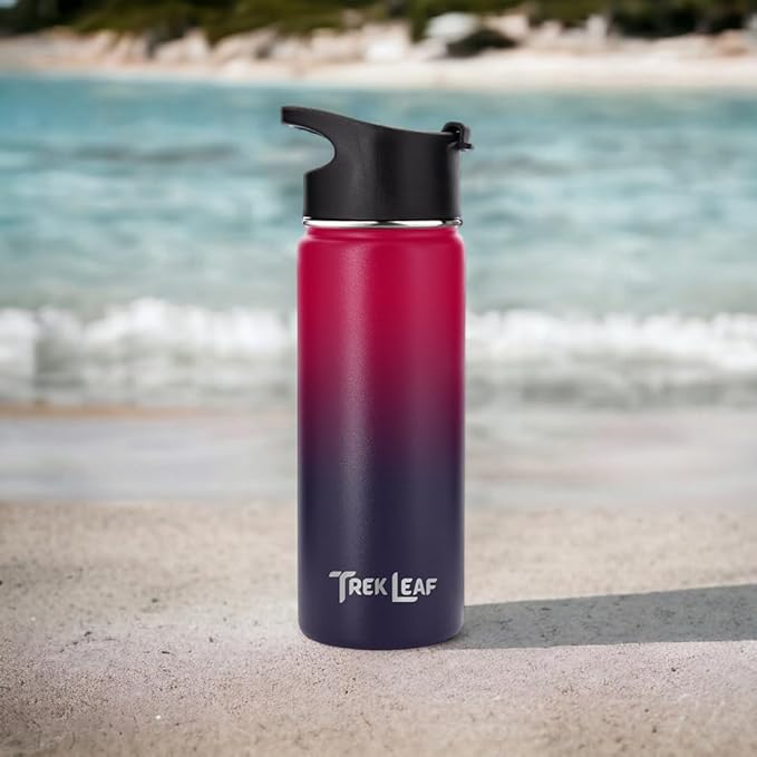 Travel Water Bottle with 3 Lids (Spout, Straw, Flip) Leak Proof, Quality, Vacuum Insulated, Stainless Steel (Mixed Berry, 18 oz)