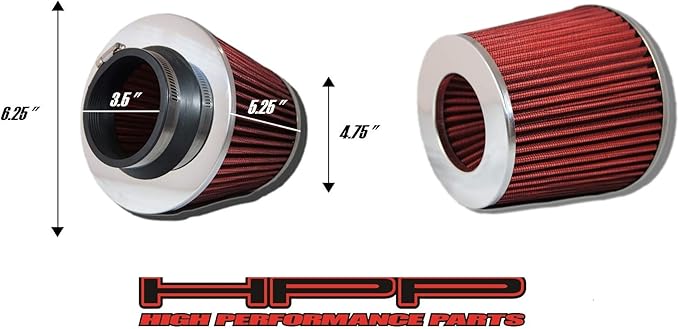 Cold Air Intake Red 3.5" / 89 mm Inlet Reusable Quality Universal Clamp On Cone Replacement Dry Air Filter