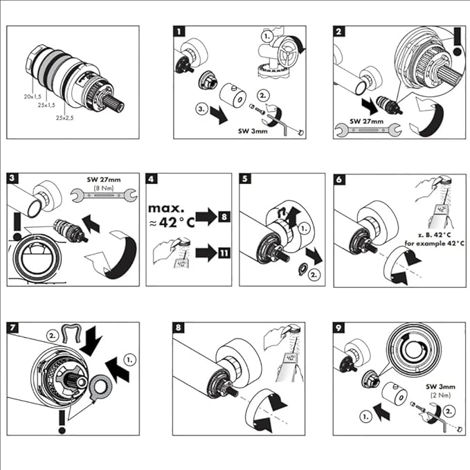 Thermostatic Shower Cartridge Replacement Parts Kit Compatible with Hansgrohe 98282000, Shower Bathroom Faucet Thermostatic Filter Vavle Core Chrome