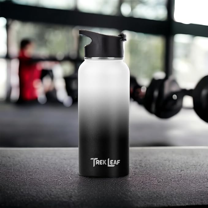 Travel Water Bottle with 3 Lids (Spout, Straw, Flip) Leak Proof, Quality, Vacuum Insulated, Stainless Steel (Day & Night, 32 oz)