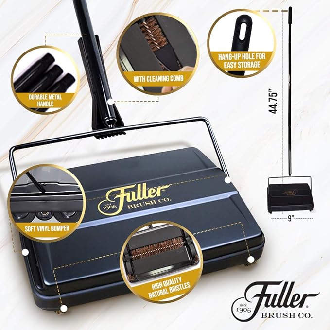 Fuller Brush 17031 Electrostatic Carpet & Floor Sweeper - 9" Cleaning Path - Lightweight - Ideal for Crumby Messes - Works On Carpets & Hard Floor Surfaces - Gold