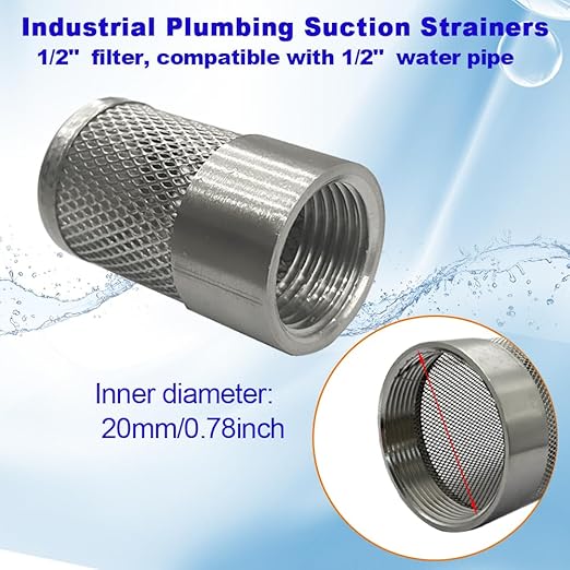 1/2" inch SUS304 Stainless Steel Filter Head with Internal Thread Diameter of 20mm Connected to DN15 1/2" Water Pipe Filter Used to Remove Debris and Reduce Solid Entry