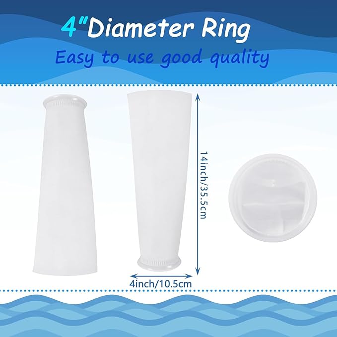 Oudain 16 Pack 4 Inch Ring Filter Socks 200 ?m Aquarium Bags 4 Inch Ring by 15 Inch Long Socks for Fish Tank Freshwater Saltwater Aquariums