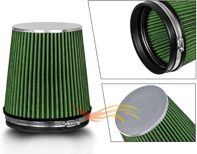 GREEN Inlet Cold Air Intake Cone Replacement Performance Washable Clamp-On Dry Air Filter (Truck Short 6")