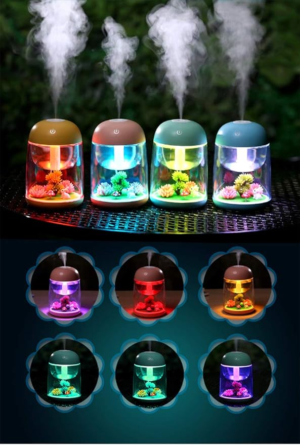 Micro Landscape Humidifier with Changing Led Light,Adjustable Mist Mode, Waterless Auto Shut-off,for Bedroom,Office,Car (green)