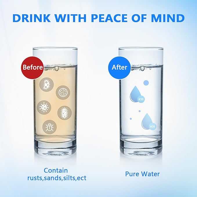 BLUERISE 5 Micron 10" x 2.5" Water Filter Replacement Whole House Sediment Home Water Filter Replacement Cartridge Ro Sediment Filter Fits Any 10" Reverse Osmosis Unit - 6 Pack