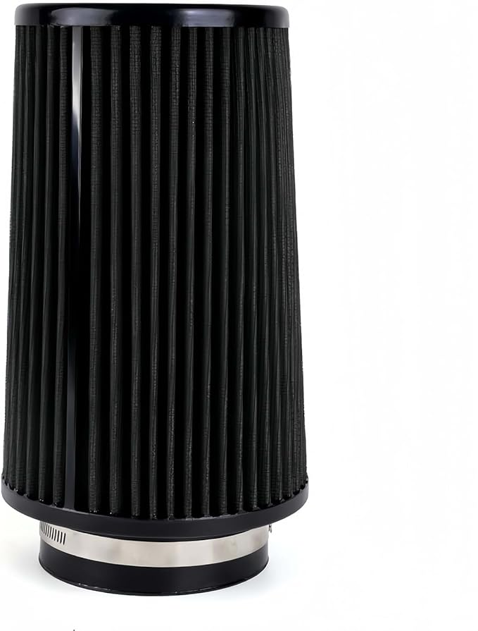 4-Inch Cold Air Intake Filter - Washable, High Performance, 3" or 3-1/2" or 4" Clamp-On Filter Height: 9 In Replacement Cone Air Filter Universal 3 Sizes in 1 (Black)