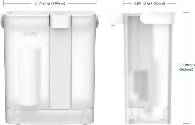 PHILIPS Water Filter Pitcher, Rechargeable Water Dispenser, Water Purifier Filter for Fridge Door, 2 Filters for 6 Months/120gal, Reduces 46 impurities 99% of Lead NSF/ANSI 42&53&372, 12-Cup, ADD5902