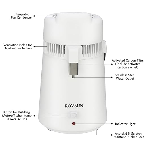 ROVSUN【Upgraded】 1.6 Gallon/6L Countertop Water Distiller with Flame-Retardant Material & BPA-Free Container, Home Distilled Water Machine Maker Distilling Water Purifier, Stainless Steel Interior