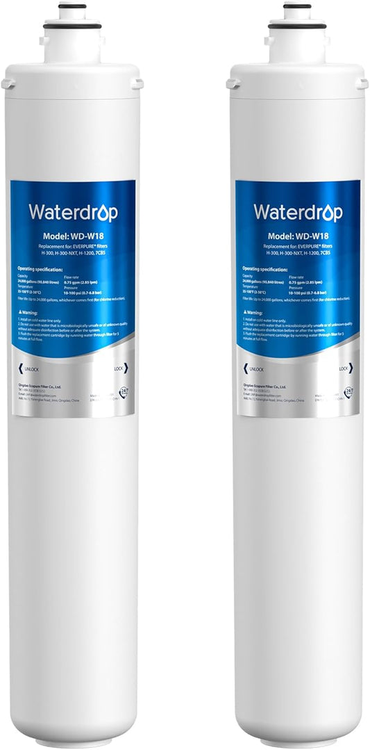 Waterdrop H-300 Under Sink Water Filter, 24000 Gallons, Replacement Cartridge for Everpure H-300, H-300-NXT, 7CB5, EV9270-71, EV9270-72, EV9618-11, EV9855-50, EV9282-01, Pack of 2