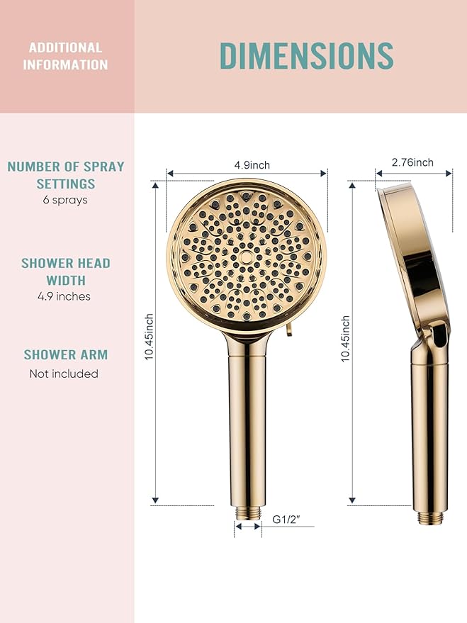 Cobbe Filtered Shower Head with Handheld, High Pressure 6 Spray Mode Showerhead with Filters, Water Softener Filters Beads for Hard Water - Remove Chlorine - Reduces Dry Itchy Skin, Egyptian Gold