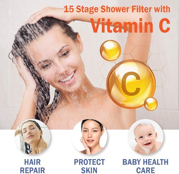Bath Beyond Shower Filter Vitamin C 15 Stage High Output Water Filter With cartridge for Hard Water - Shower Head Filter Rose Gold