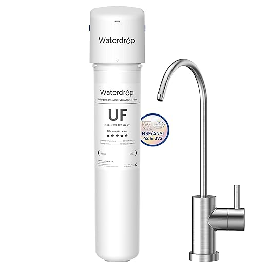 Waterdrop 15UBW-UF 0.01 μm Ultra Filtration Under Sink Water Filter System for Baçtёria Reduction, Reduces Lead, Chlorine, Bad Taste & Odor, 16K Gallons, with Dedicated Brushed Nickel Faucet, USA Tech