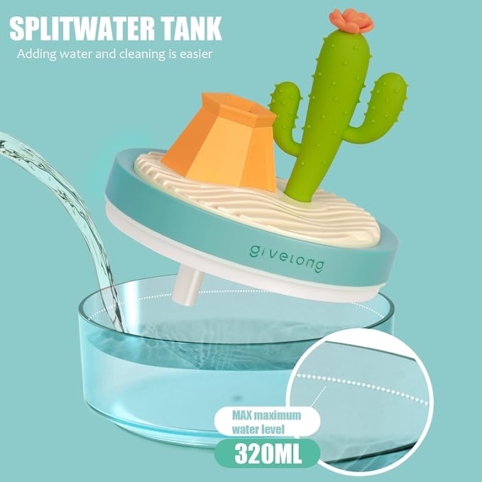 Mini Portable Desktop Humidifiers for Bedroom,Small Humidifier with Cactus Landscape,Quiet,Cool Mist, Auto Off,7 Colors Night Light,320ml Air Humidifier Home Office Travel (Green)