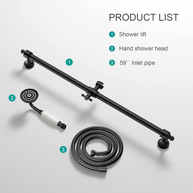 Shower Slide Bar Handheld Shower Head with Hose，shower slide bar,adjustable height shower head (C-retro, Matte Black)