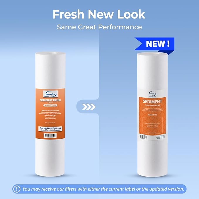 iSpring FP150X4 10"x2.5" Universal Sediment Water Filter Replacement Cartridges, 50 Micron Multi-layer Sediment Filter, 4 Pack