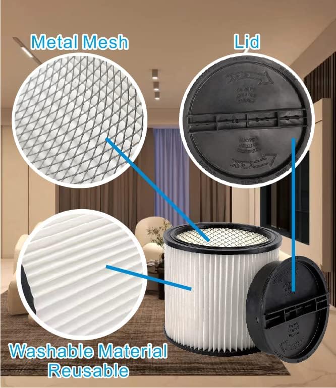 Replacement Filter For Shop Vac Filters 90304 90585 Wet Dry Shop Vac Filter - Perfect for Wet Dry vacuum cleaner Shop vac Filters 5 Gallon and above - Long