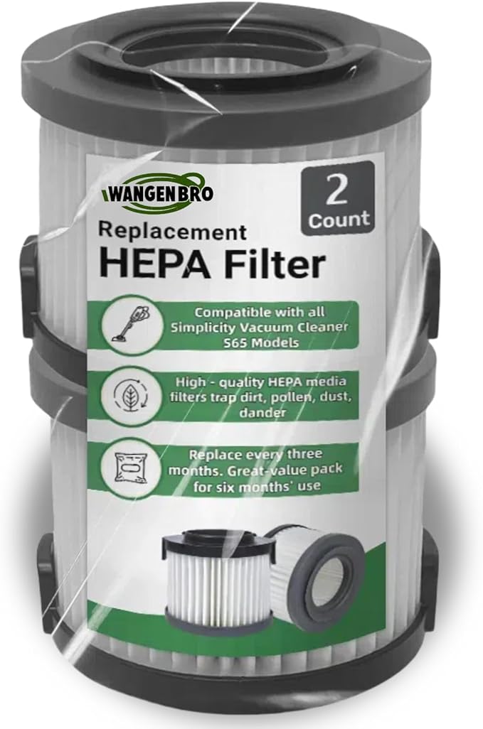2 Count SF65 Replacement HEPA Filters - Compatible with Simplicity S65/S65S/S65D/S65P Cordless Stick & Handheld Vacuum Cleaners