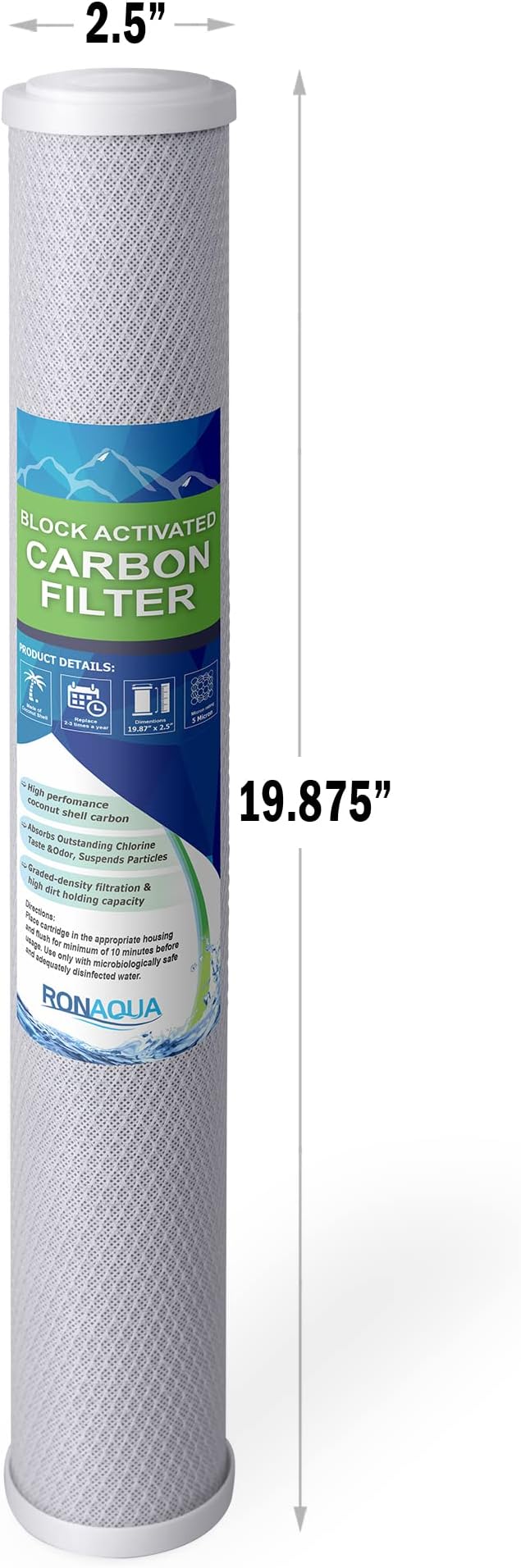 Standard Whole House Coconut Shell Carbon Block 5 Micron Water Filter 20” x 2.5” Fits 20” x 2.5” Housings. Remove Chlorine and Bad Odor. Compatible with C1-20, HX-CB-25-2010, F3WCB32 Pack of 4