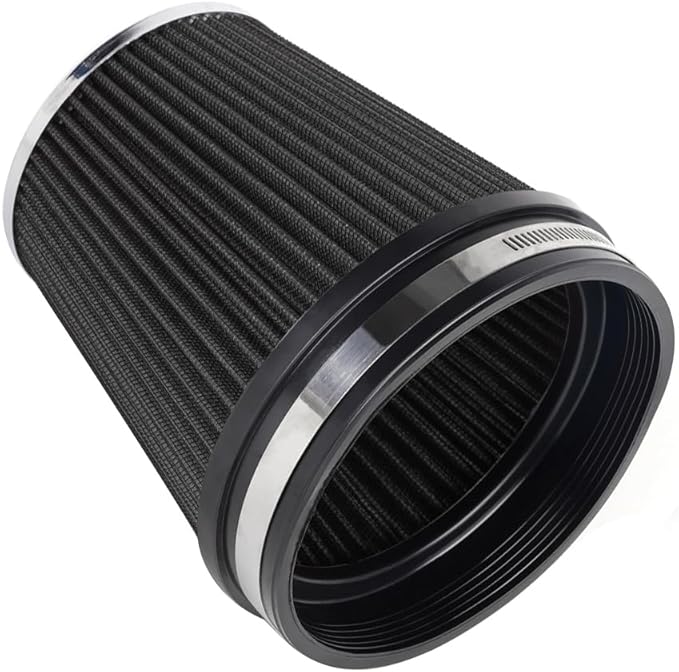 MUGE RACING 6" 152 mm High Flow Inlet Air Filter, Air Intake Cone Filter Replacement Performance Washable Clamp-On Dry, 6'' Tall(Black)