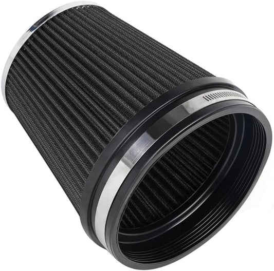 MUGE RACING 6" 152 mm High Flow Inlet Air Filter, Air Intake Cone Filter Replacement Performance Washable Clamp-On Dry, 6'' Tall(Black)