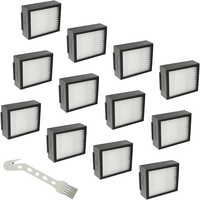 Filter Replacement Parts for i-Robot Roomba E I & J Series i7 i7+/plus i3 i3+ E5 E6 E7 i4 i6 i6+ i8 i8+ Vacuum Cleaners, 12 Pack 4639161 Filter + 1 Cleaning Brush