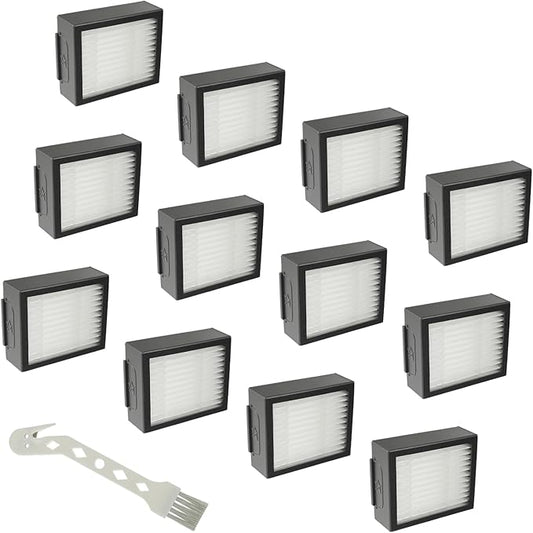 Filter Replacement Parts for i-Robot Roomba E I & J Series i7 i7+/plus i3 i3+ E5 E6 E7 i4 i6 i6+ i8 i8+ Vacuum Cleaners, 12 Pack 4639161 Filter + 1 Cleaning Brush
