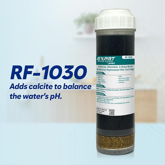 RF-1030 2.5” × 10” Universal Filter Cartridge – KDF-55, Activated Carbon & Calcite Media – Reduces Chlorine, Chemicals, Heavy Metals, Bad Taste & Odor and Improves Taste
