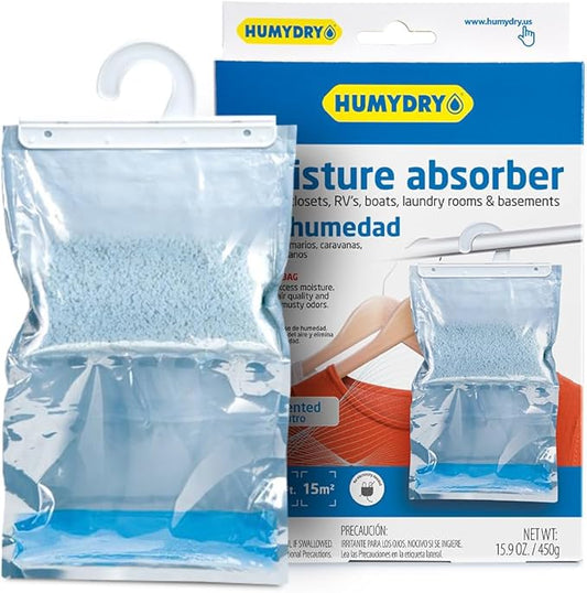 HUMYDRY® - Pack of 12 Hanging Dehumidifier Bags - Moisture Absorbers - 15.9 oz - Unscented - For Spaces Up to 200 sq. FT