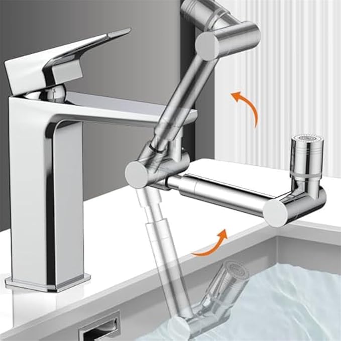 1440° Rotating Universal Faucet Extender with 2 Spray Modes - Adjustable Splash-Free Aerator for Kitchen & Bathroom Sinks, Timnamy Faucet Attachment,For Washing Hair/Face/Dishes (2, Silver)