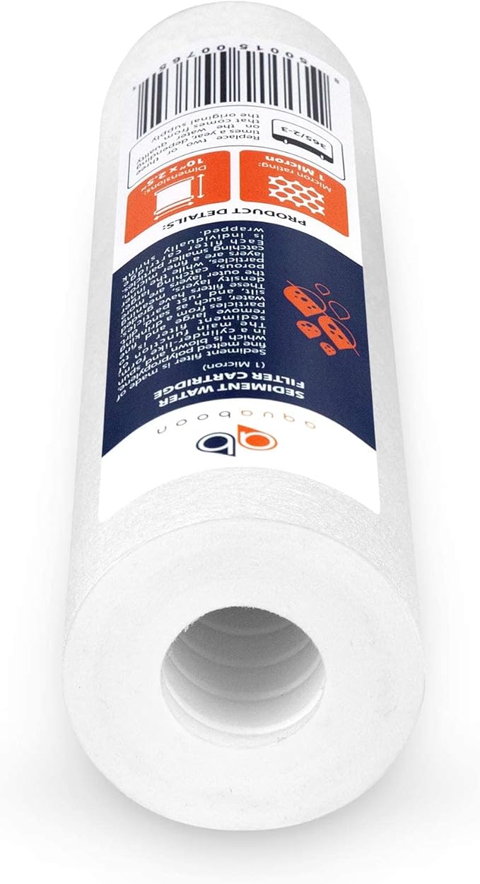Aquaboon 1 Micron Whole House Sediment Filter 10 x 2.5 for RO & Well Water Filters Replacement Cartridges Compatible with AP110, WHKF-GD05, 6 Pack
