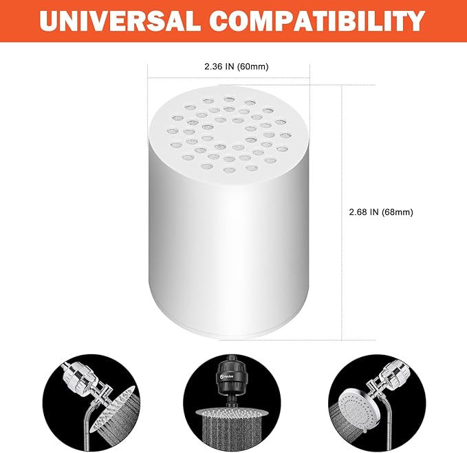HarJue 15 Stage Shower Filter Replacement Cartridge, Universal High Output Filter for Hard Water, Removes Chlorine and Harmful Substances, Body Caring, Fit Any Similar Shower, 1 Pack