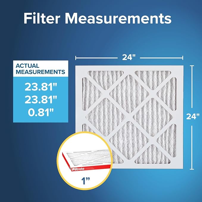 Filtrete 24x24x1 AC Furnace Air Filter, MERV 11, MPR 1000, Micro Allergen Defense, 3-Month Pleated 1-Inch Electrostatic Air Cleaning Filter, 2 Pack (Actual Size 23.81 x 23.81 x 0.81 in)