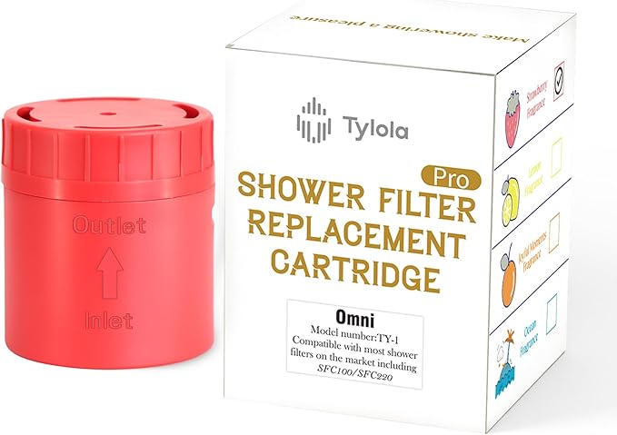 Long-Lasting Universal Shower Filter Replacement Cartridge–Fit Well-Known Shower Head Filters, Efficiently Remove Chlorine, Heavy Metals, Infused with Vitamin C Strawberry Scent （1 Pack）