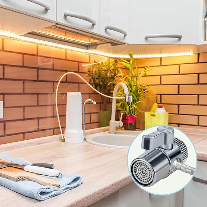 2 Pack Faucet Diverter Valve with Aerator for Countertop Water Filter,Faucet Adapter to 5/16"(8mm) barb outlet,Faucet Splitter for Water Diversion