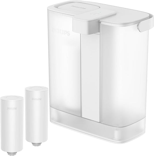 PHILIPS Water Filter Pitcher, Rechargeable Water Dispenser, Water Purifier Filter for Fridge Door, 2 Filters for 6 Months/120gal, Reduces 46 impurities 99% of Lead NSF/ANSI 42&53&372, 12-Cup, ADD5902