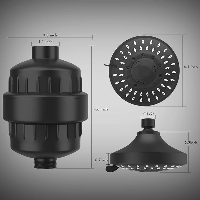 FEELSO Shower Head and 15 Stage Shower Filter Combo, High Pressure 5 Spray Settings Filtered Showerhead with Water Softener Filter Cartridge for Hard Water Remove Chlorine and Harmful Substances