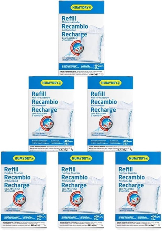 HUMYDRY® - 6-pack of dehumidifier refills - 35.3 oz - Absorbs moisture - Prevents odors - Fragrance-free - For spaces up to 400 sq. ft.
