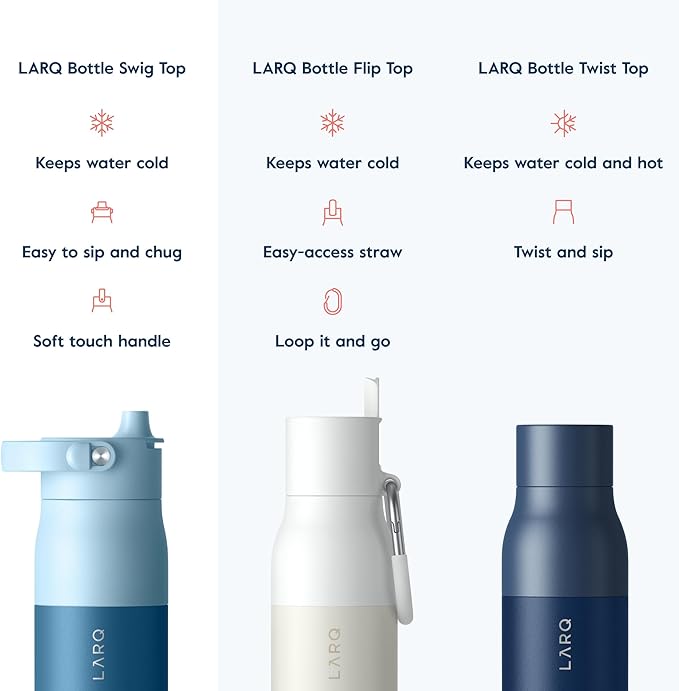 LARQ Bottle Swig Top 23oz - Insulated Reusable Stainless Steel Water Bottle With Built-In Silicone Handle | BPA Free | For Sports, Gym, and Travel | Amalfi Blue