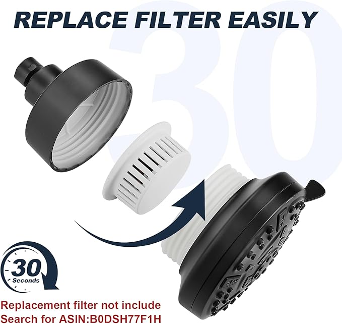 Matte Black Filtered Shower Head High Pressure 7 Modes Shower Heads with Filter for Hard Water Adjustable Replacement Remove Chlorine and Harmful Substances, ABS