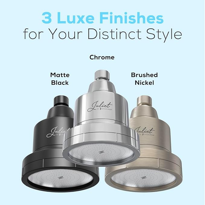 THE JULIET FILTERED SHOWER HEAD - Luxury High Pressure Shower Head with Filters - Removes Impurities for Healthier Hair and Skin - Reduces Hair Breakage, Skin Dryness & Irritation (Brushed Nickel)