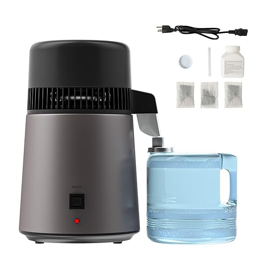 Bonnlo High Efficiency 1.1 Gallon Water Distiller, BPA-Free Container & 304 Stainless Steel Interior, Countertop Distilled Water Machine w/Overheat Protection & Flame Retardant for Home, CPAP, Gray